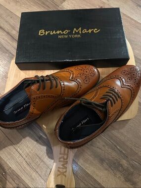 Bruno Marc Kids Tan Brogue Dress Shoes